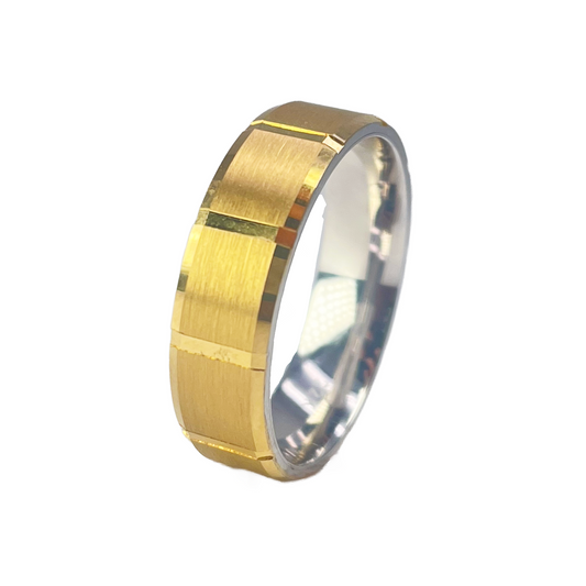 22ct Yellow Gold Two Tone Wedding Band 6mm Square Matt Finish & Bevelled Edges