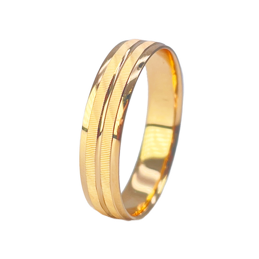 22ct Yellow Gold High Polished & Double Row Textured Women's Wedding Band 4mm