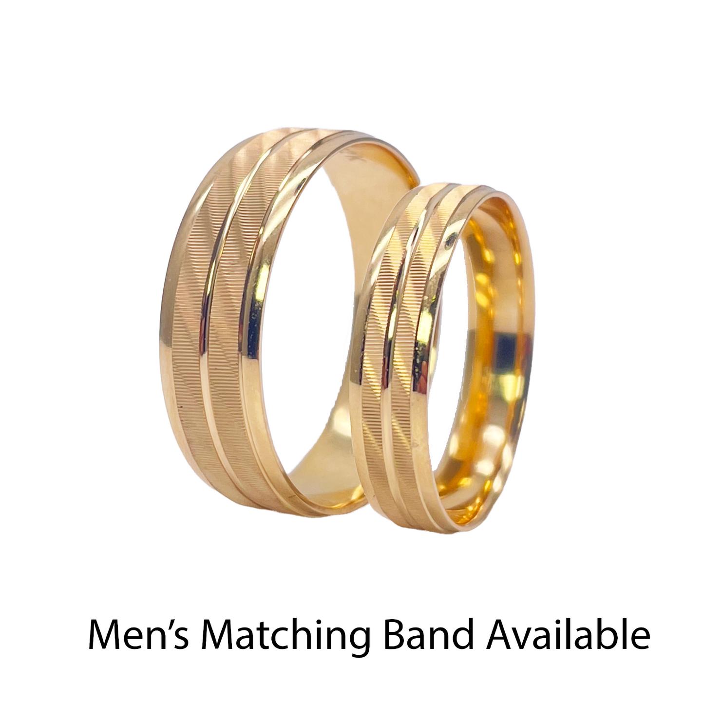 22ct Yellow Gold High Polished & Double Row Textured Women's Wedding Band 4mm