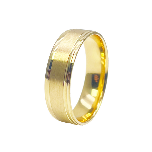 22ct Yellow Gold High Polished Edge & Matte Middle Men's Wedding Band 6mm