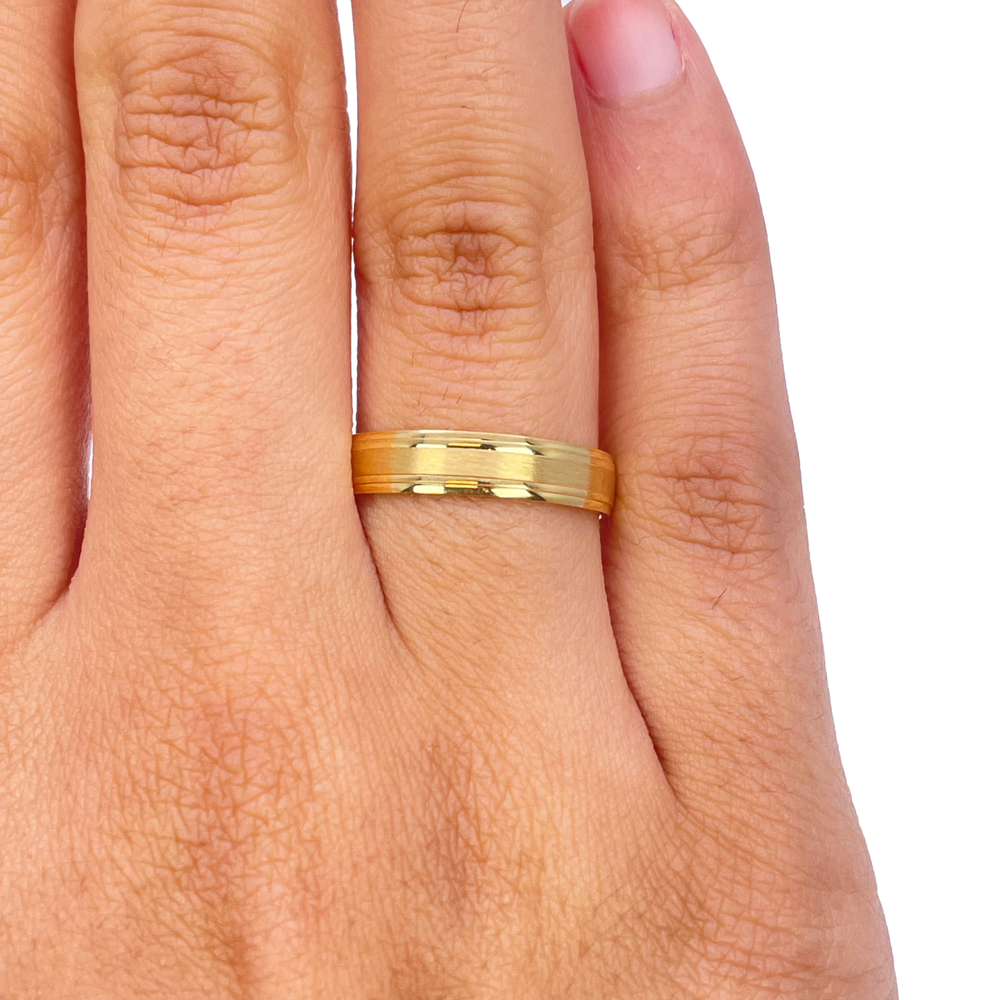22ct Yellow Gold High Polished Edge & Matte Middle Women's Wedding Band 4mm  Diamond Bracelets