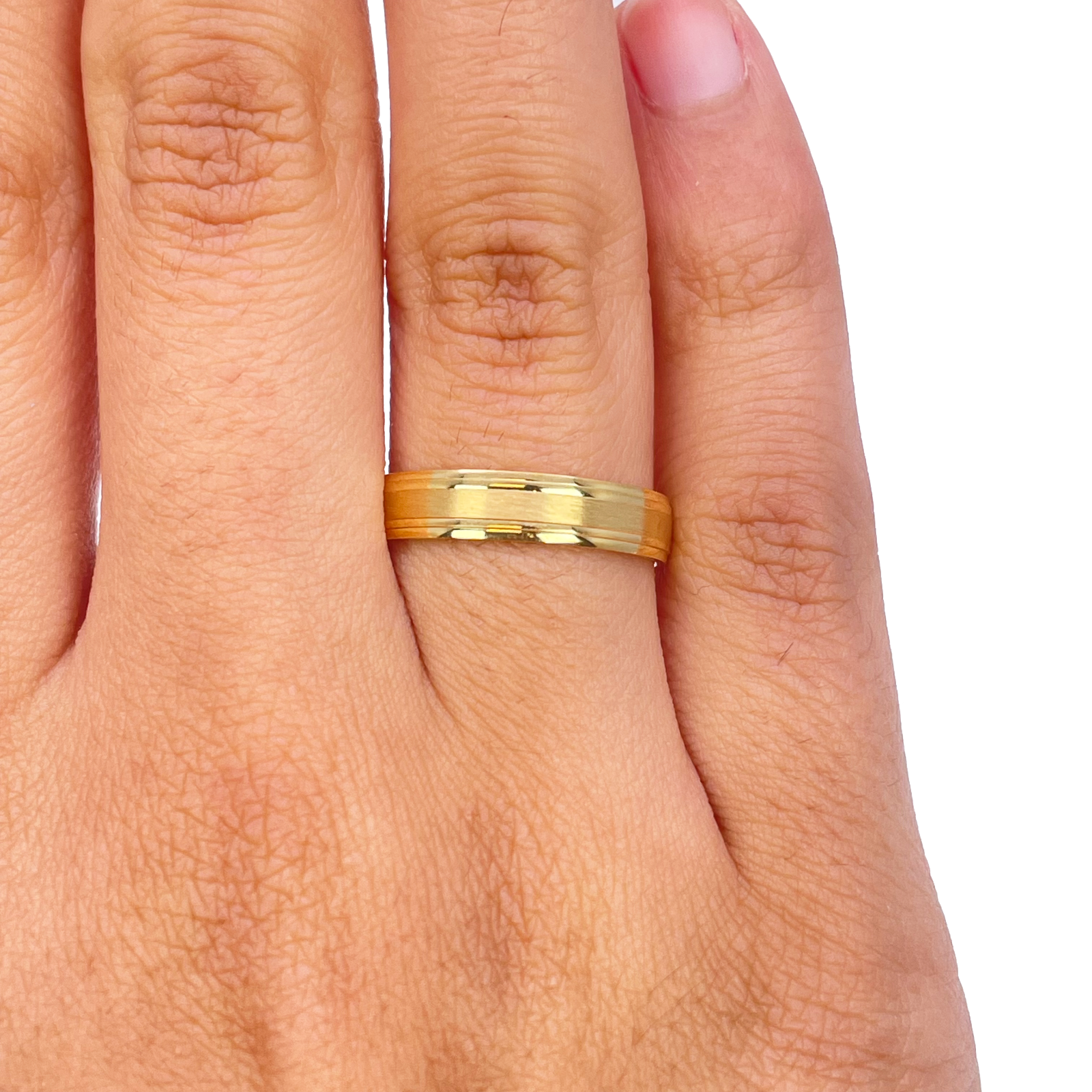 22ct Yellow Gold High Polished Edge & Matte Middle Women's Wedding Band 4mm  Diamond Bracelets