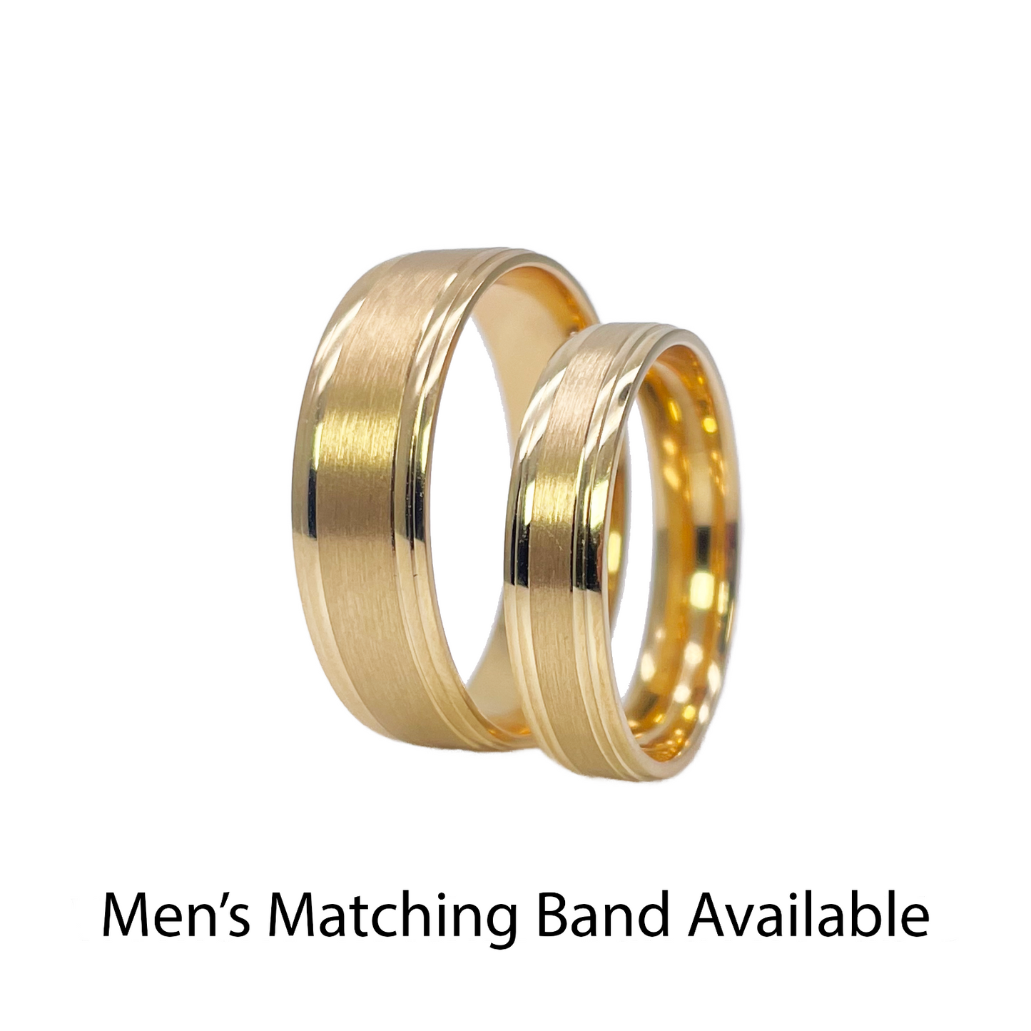 22ct Yellow Gold High Polished Edge & Matte Middle Women's Wedding Band 4mm  Diamond Bracelets