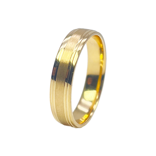 22ct Yellow Gold High Polished Edge & Matte Middle Women's Wedding Band 4mm