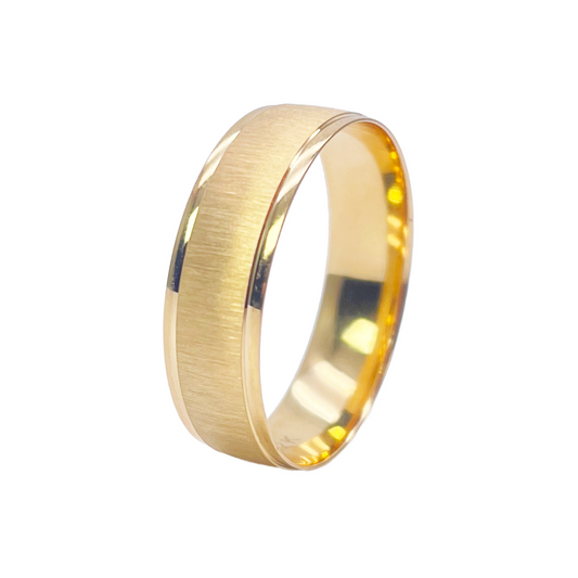 22ct Yellow Gold High Polished Edge & Matte Middle Men's Wedding Band 6mm