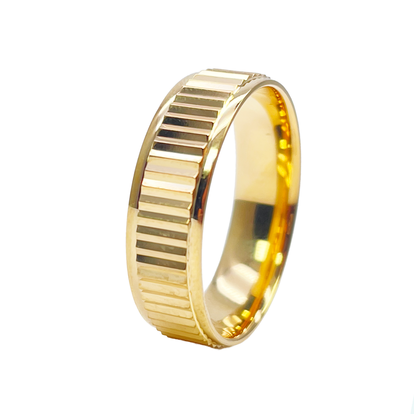 22ct Yellow Gold High Polished Diamond Cut Men's Wedding Band 6mm