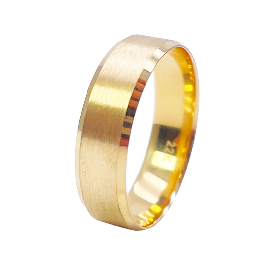 22ct Yellow Gold Matte Finish & Bevelled Edges Men's Wedding Band 6mm