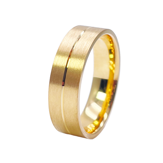 22ct Yellow Gold Matte Finish With A High Polished Groove Men's Wedding Band 6mm