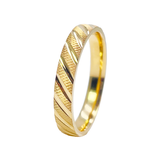 22ct Yellow Gold Fancy Textured & Diamond Cut Polished Stripes  Women's Band 3mm