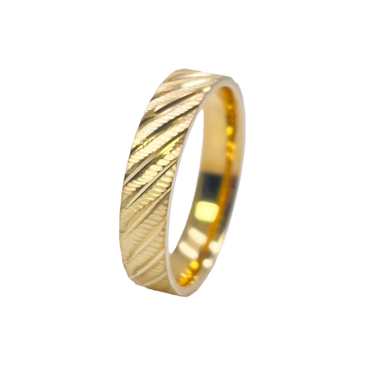 22ct Yellow Gold Fancy Textured & Diamond Cut Polished Stripes  Women's Band 4mm