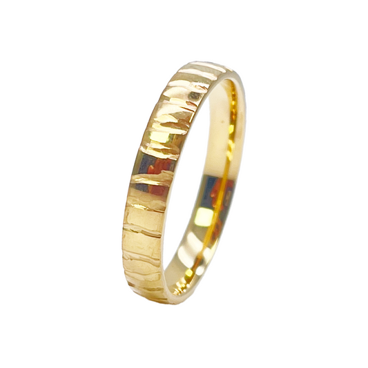 22ct Yellow Gold High Polished & Diamond Cut Stripes Women's Band 3mm