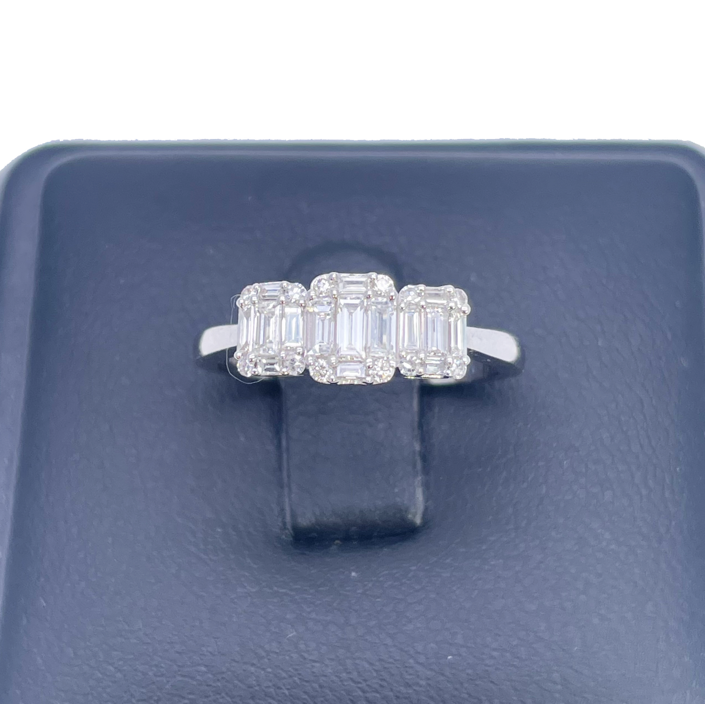 18ct White Gold Round Diamond & Baguette Trilogy Ring 0.58ct