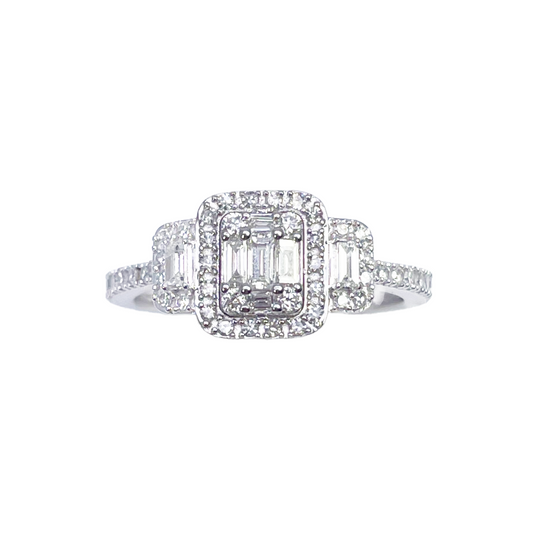 18ct White Gold Cushion Round Diamond & Baguette Ring 0.50ct