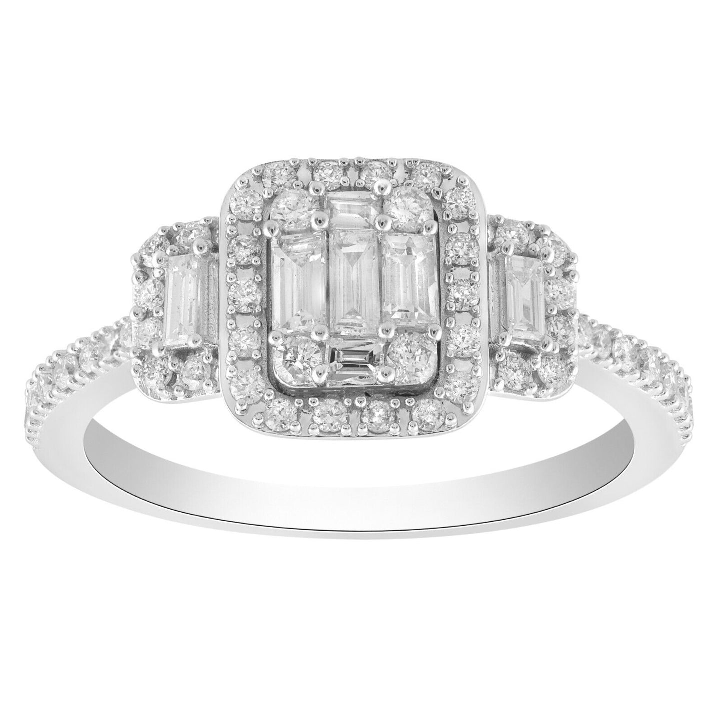 18ct White Gold Cushion Round Diamond & Baguette Ring 0.50ct