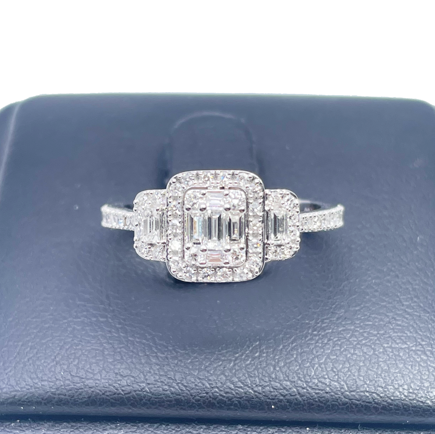 18ct White Gold Cushion Round Diamond & Baguette Ring 0.50ct