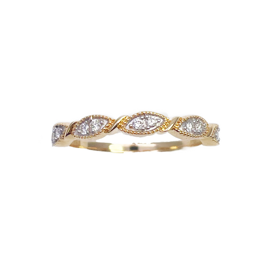 18ct Yellow Gold Round Diamond Half  Eternity Milgrain Stackable Band 0.11ct