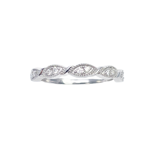 18ct White Gold Round Diamond Half  Eternity Milgrain Stackable Band 0.11ct