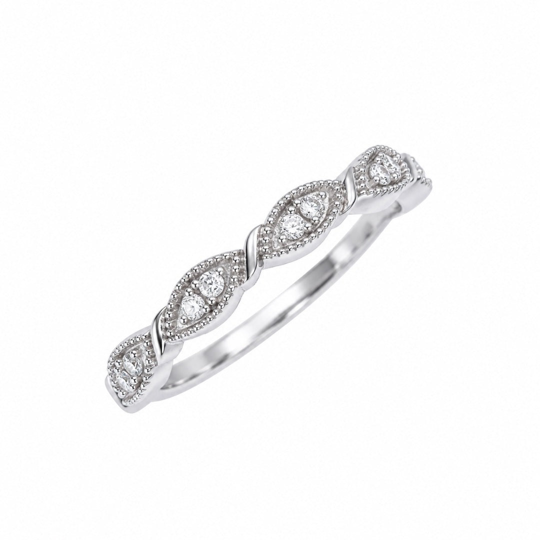 18ct White Gold Natural Diamond Twisted Milgrain Ring 0.11ct