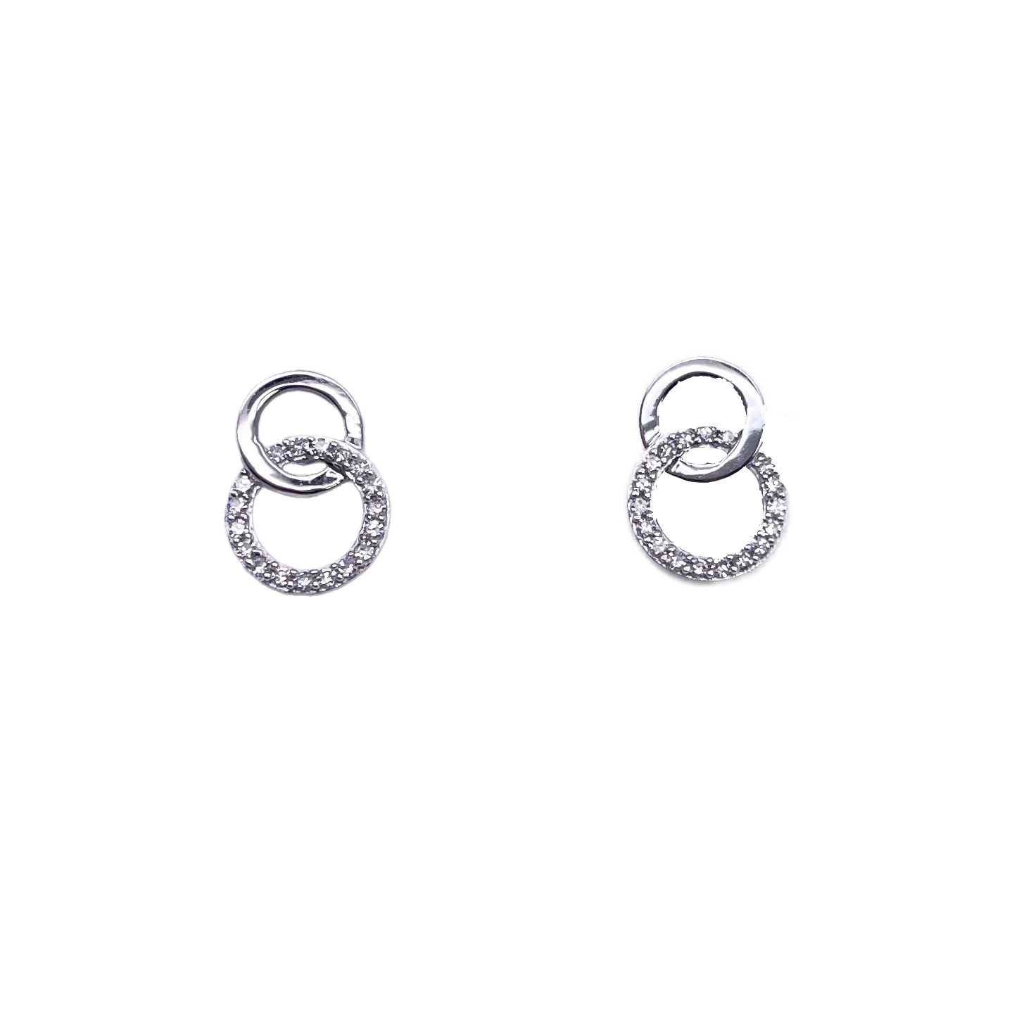 18ct White Gold Double Circle Natural Diamond Stud Earring 0.15ct