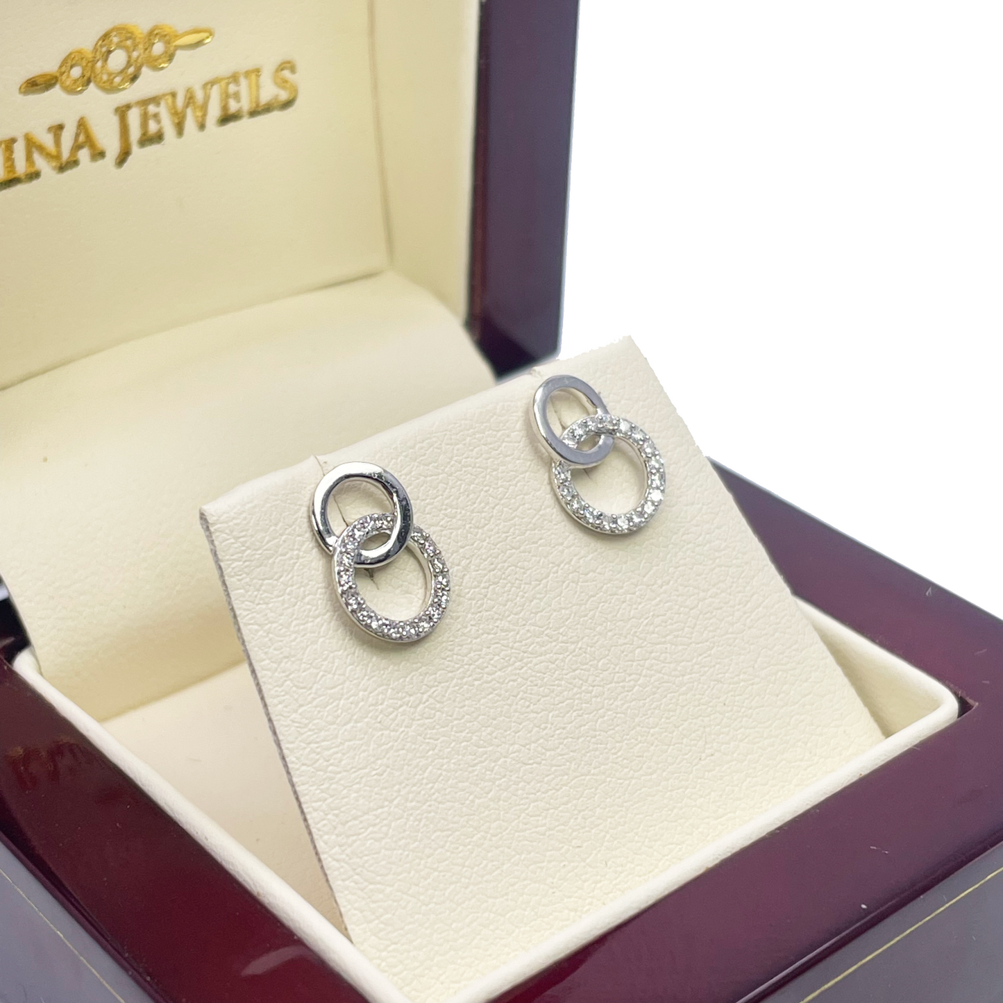 18ct White Gold Double Circle Natural Diamond Stud Earring 0.15ct