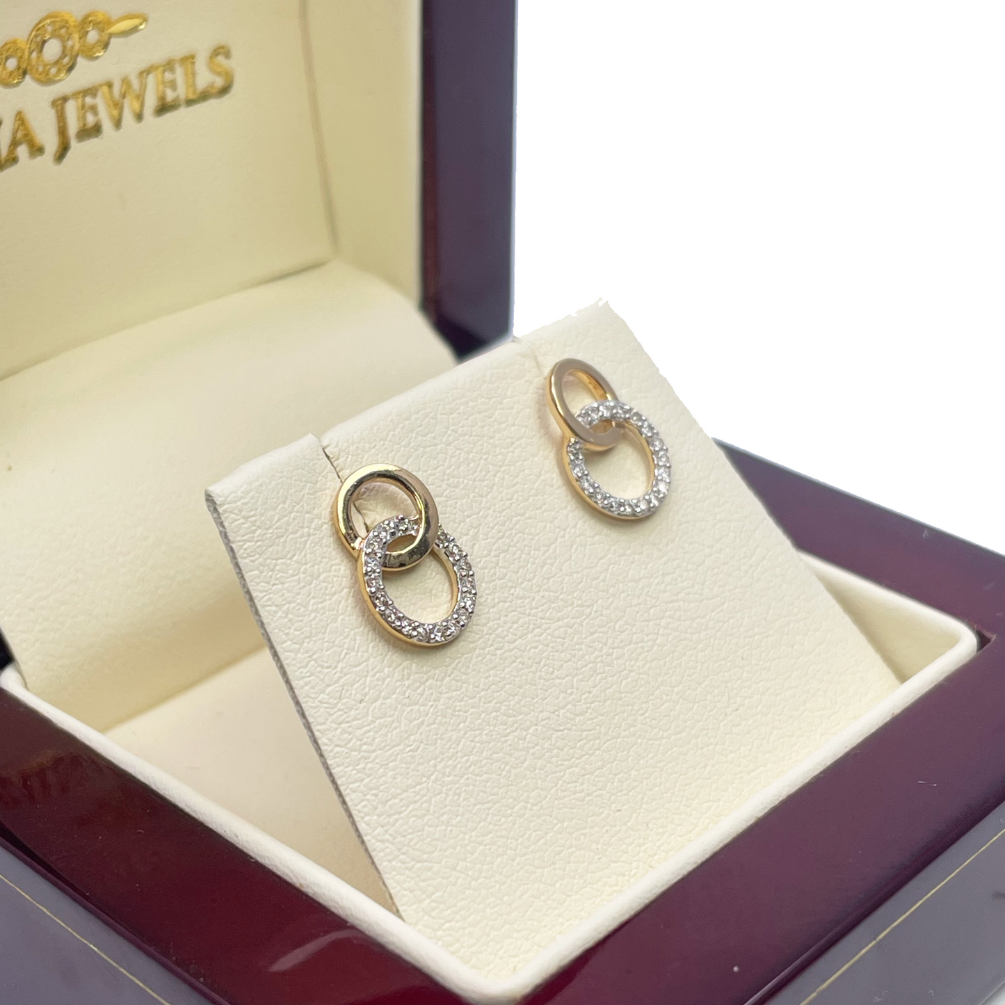 18ct Yellow Gold Double Circle Natural Diamond Stud Earring 0.13ct