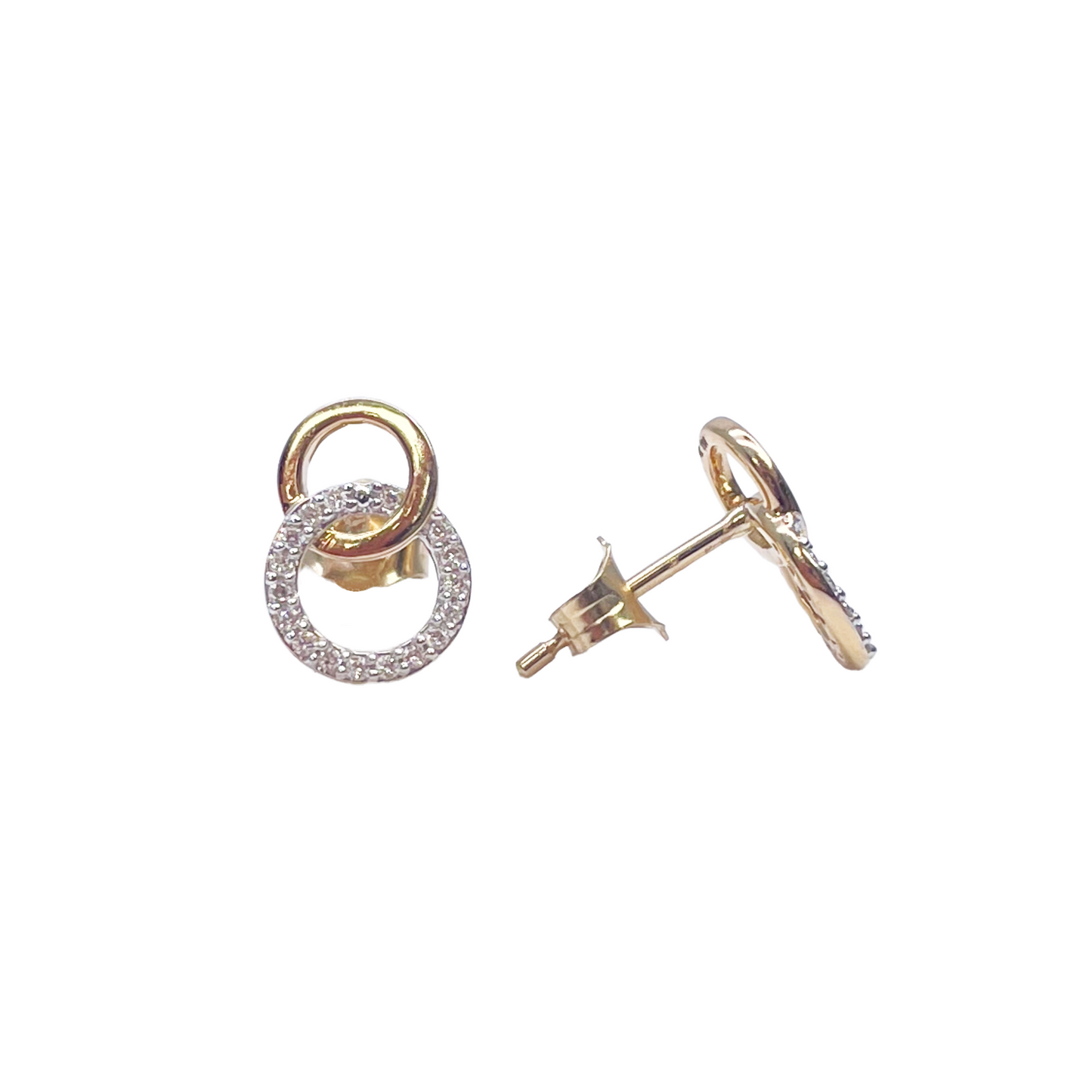 18ct Yellow Gold Double Circle Natural Diamond Stud Earring 0.13ct