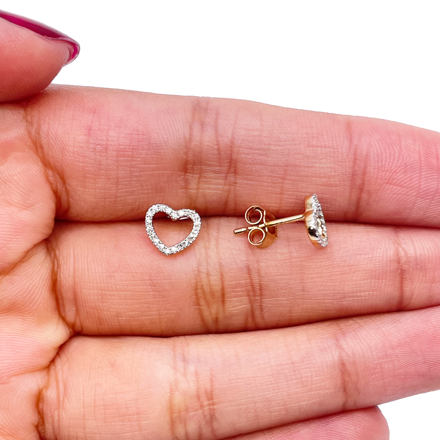 18ct Yellow Gold Heart Natural Diamond Stud Earrings 0.12ct