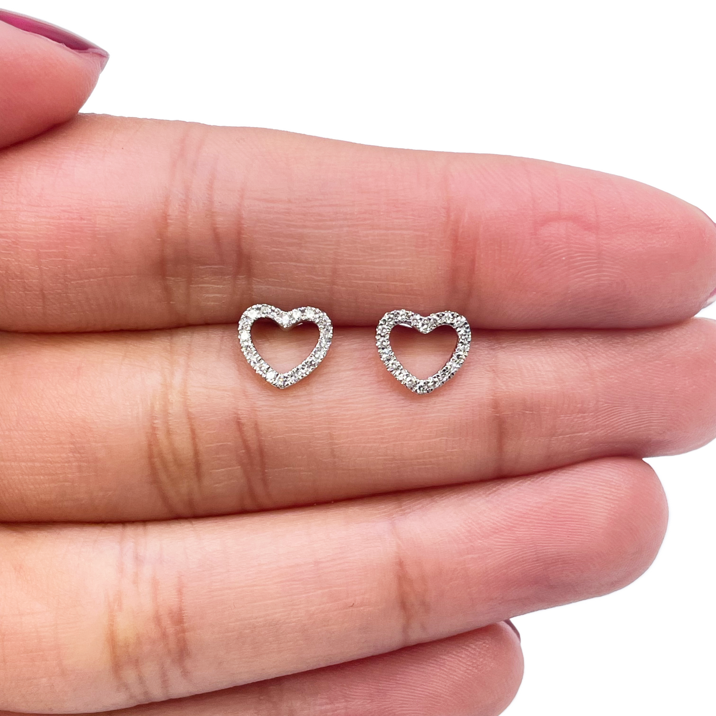 18ct White Gold Heart Natural Diamond Stud Earrings 0.12ct