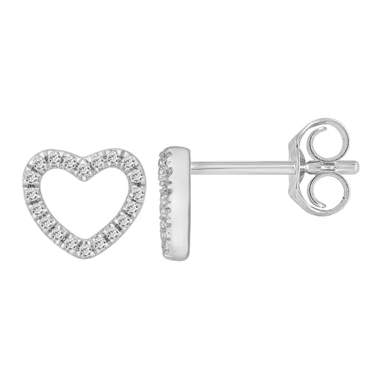 18ct White Gold Heart Natural Diamond Stud Earrings 0.12ct