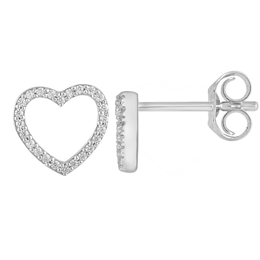 18ct White Gold Heart Natural Diamond Stud Earrings 0.15ct