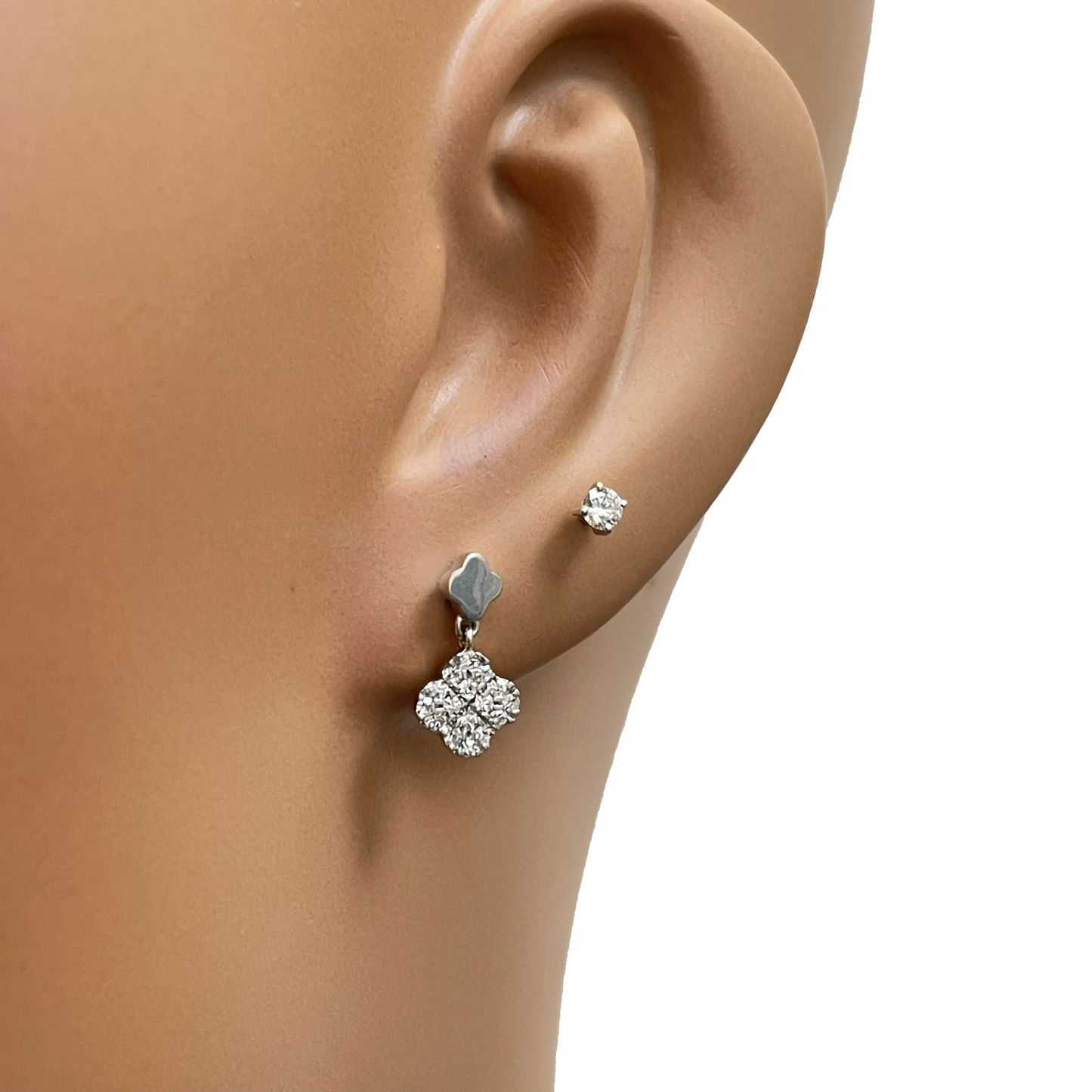 14ct White Gold Diamond Clover Drop Cluster Stud Earrings 0.21ct