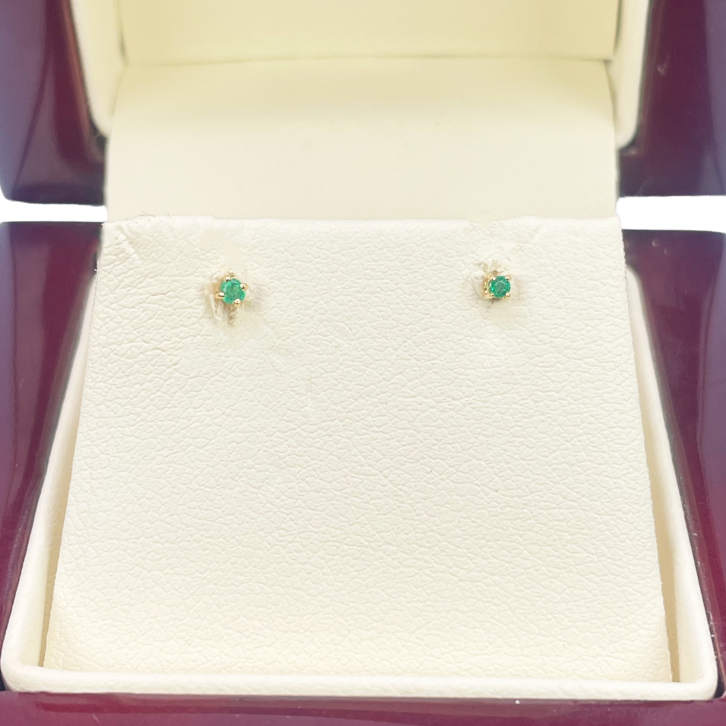 18ct Yellow Gold & Natural Round 4-Claw Emerald Children's Stud Earrings 0.04ct