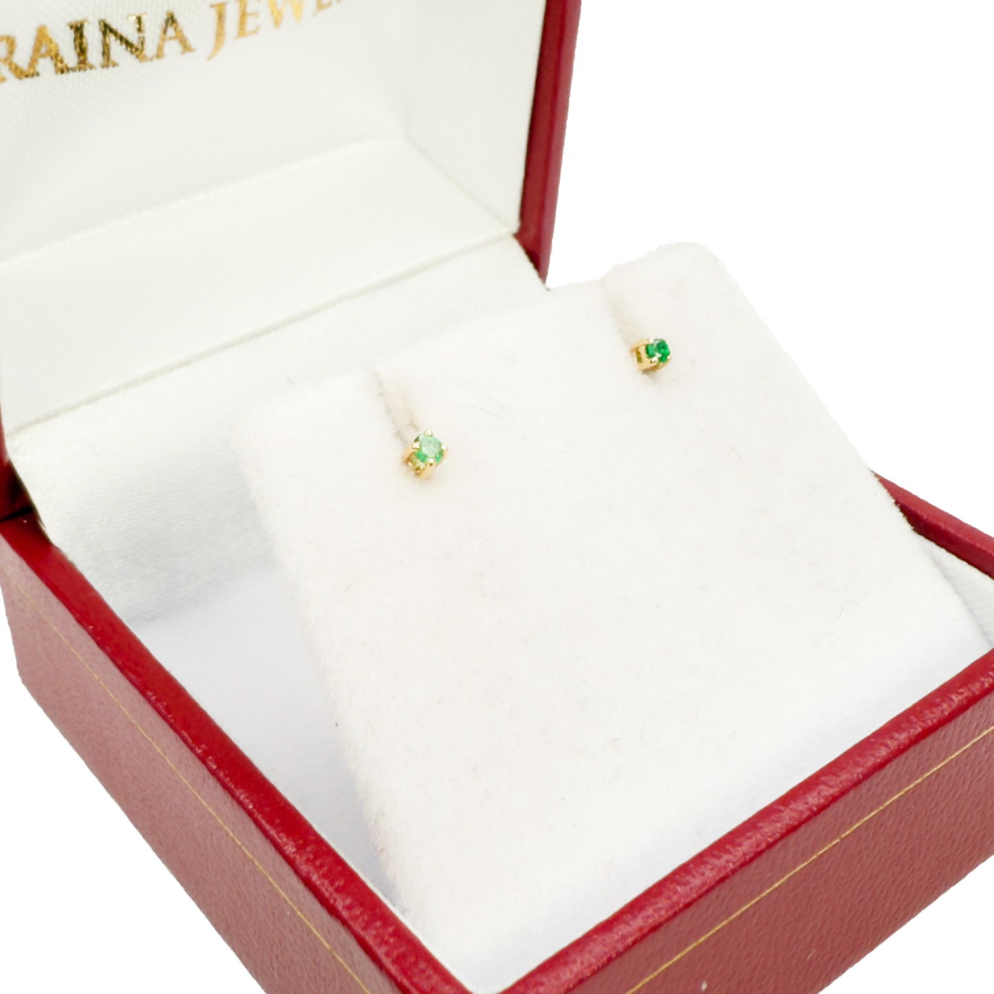 18ct Yellow Gold & Natural Round 4-Claw Emerald Children's Stud Earrings 0.04ct