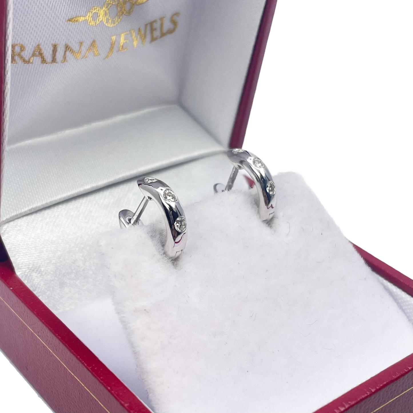 14ct White Gold Natural Diamond Pair of Hoop Huggies Earrings 0.15ct