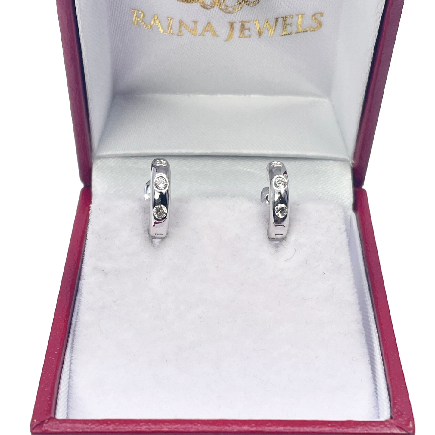 14ct White Gold Natural Diamond Pair of Hoop Huggies Earrings 0.15ct