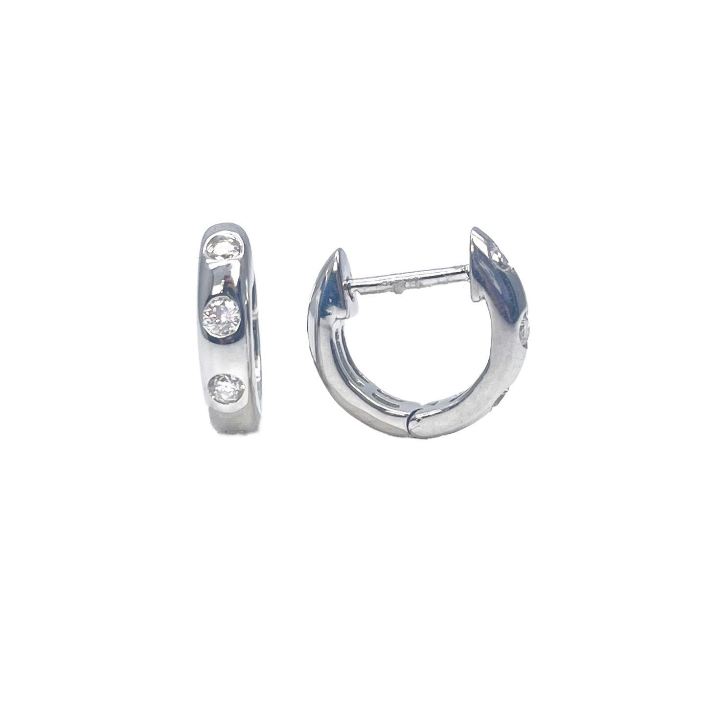 14ct White Gold Natural Diamond Pair of Hoop Huggies Earrings 0.15ct