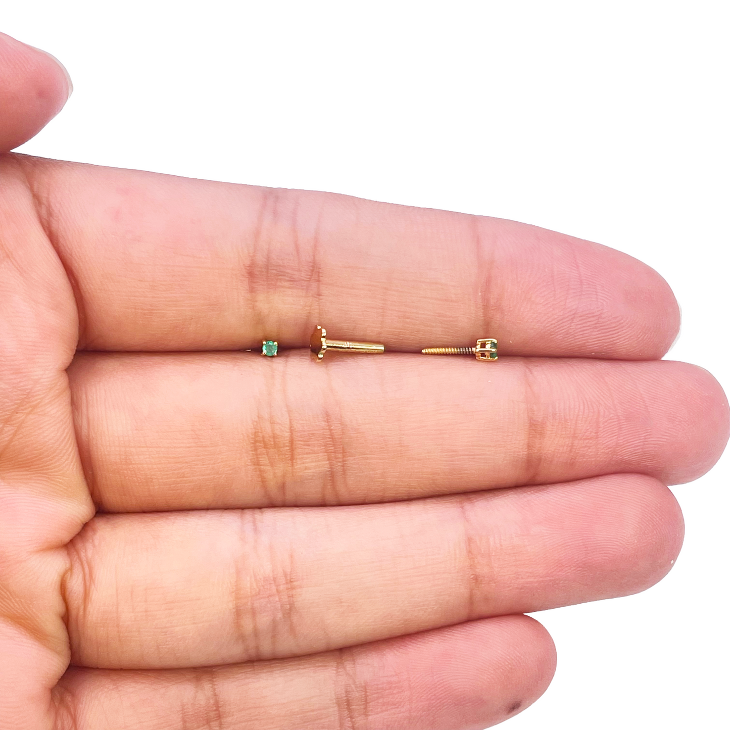 18ct Yellow Gold & Natural Round 4-Claw Emerald Children's Stud Earrings 0.04ct