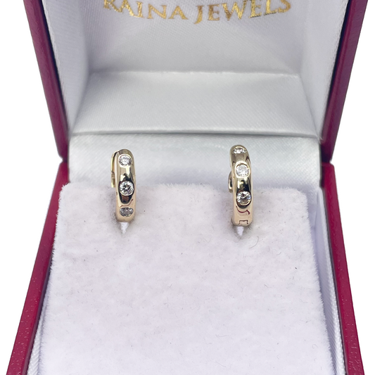 14ct Yellow Gold Natural Diamond Pair of Hoop Huggies Earrings 0.15ct