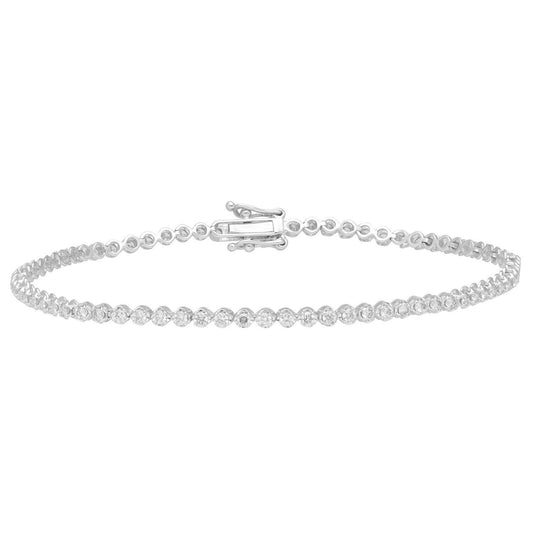 18ct White Gold Diamond Tennis Bracelet 1.00ct 7.2'' Inches