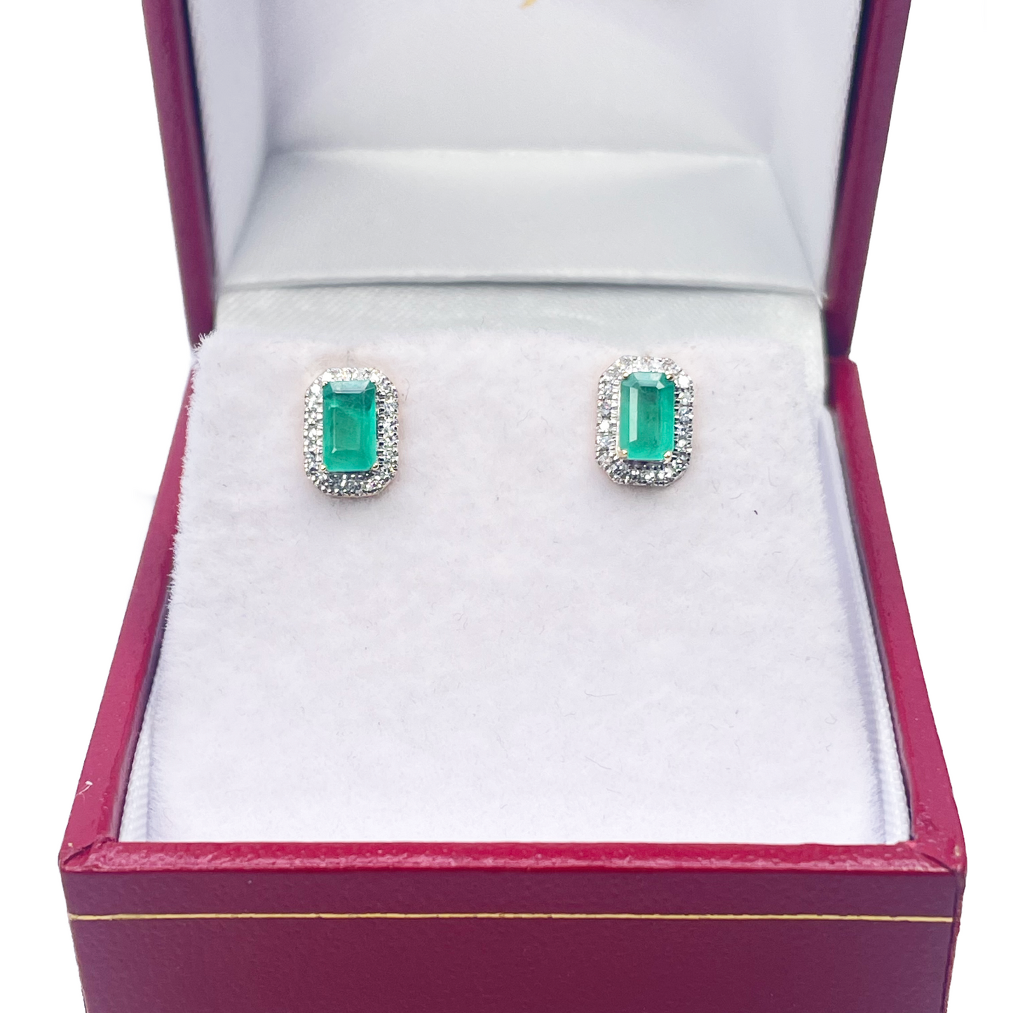 18ct Yellow Gold Natural Green Emeralds & Diamond Oval Cluster Earrings 0.61ct