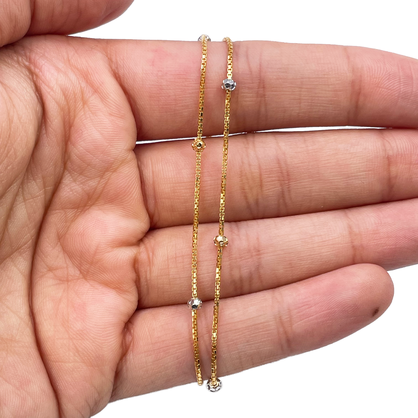 22ct Yellow Gold Double Chain With Two-Tone Diamond Cut Beads Bracelet