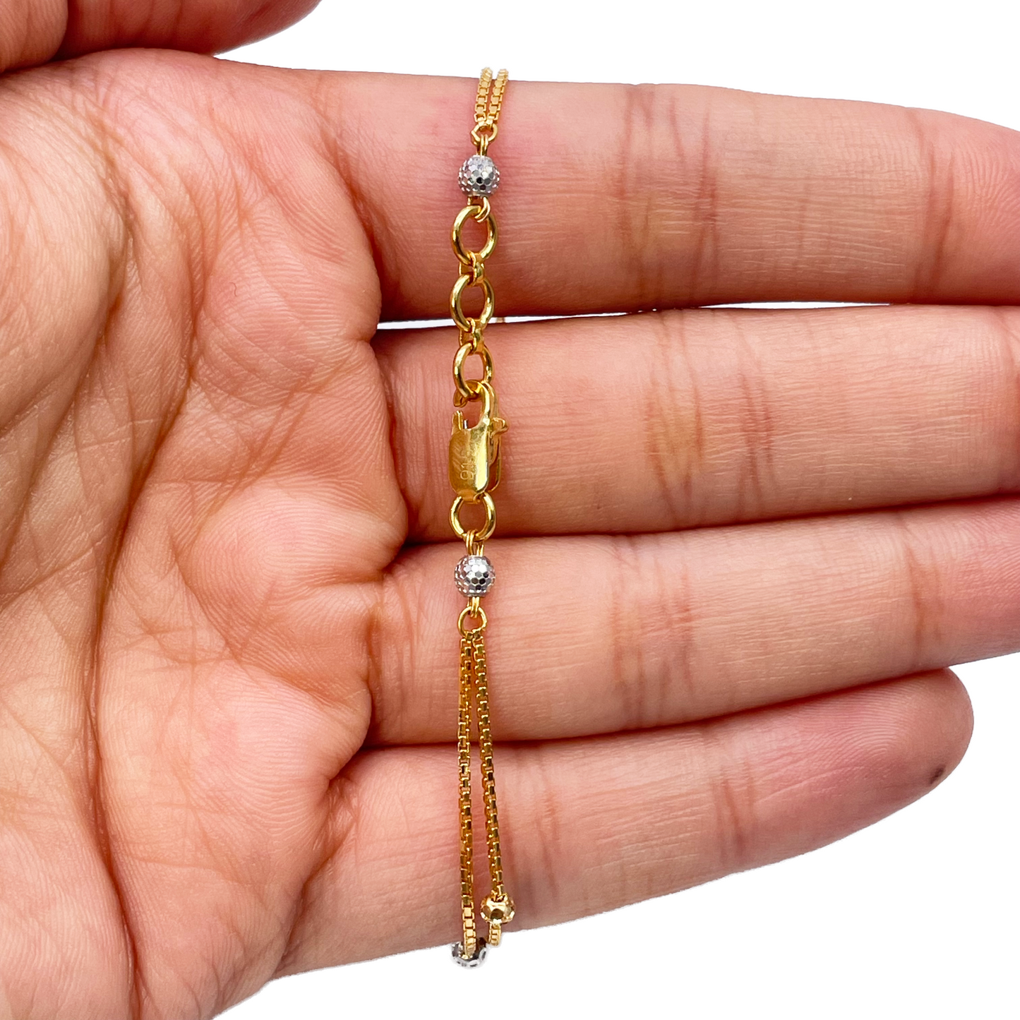 22ct Yellow Gold Double Chain With Two-Tone Diamond Cut Beads Bracelet