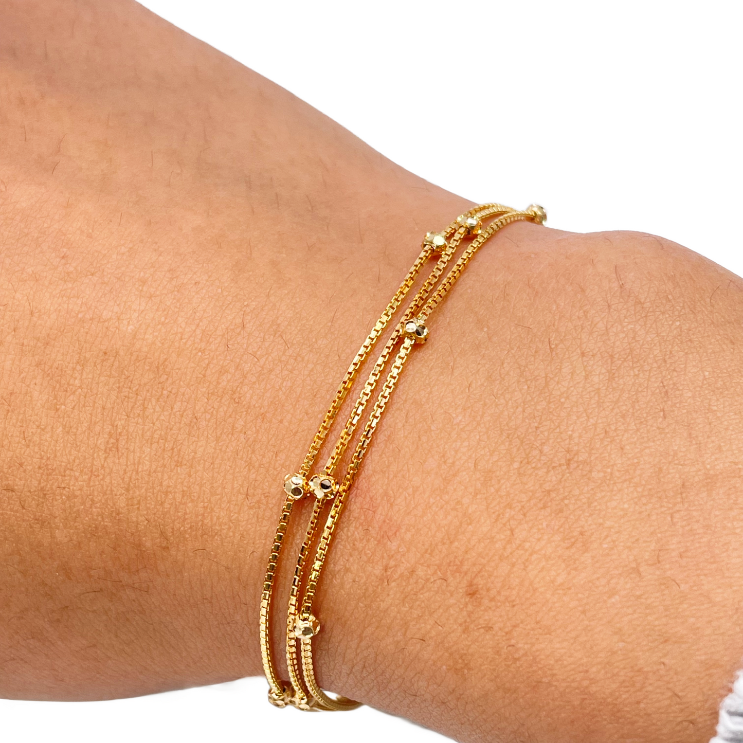 22ct Yellow Gold Triple Chain With Diamond Cut Beads Bracelet