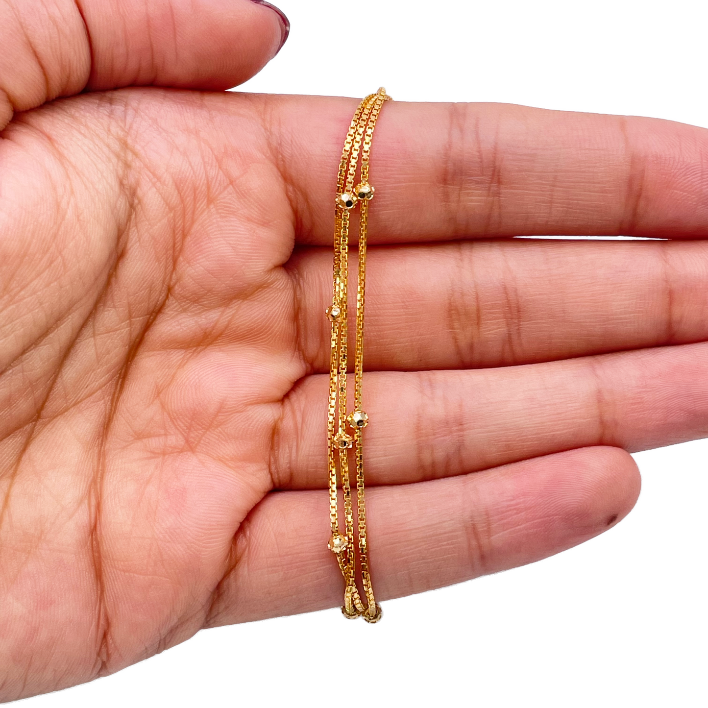 22ct Yellow Gold Triple Chain With Diamond Cut Beads Bracelet