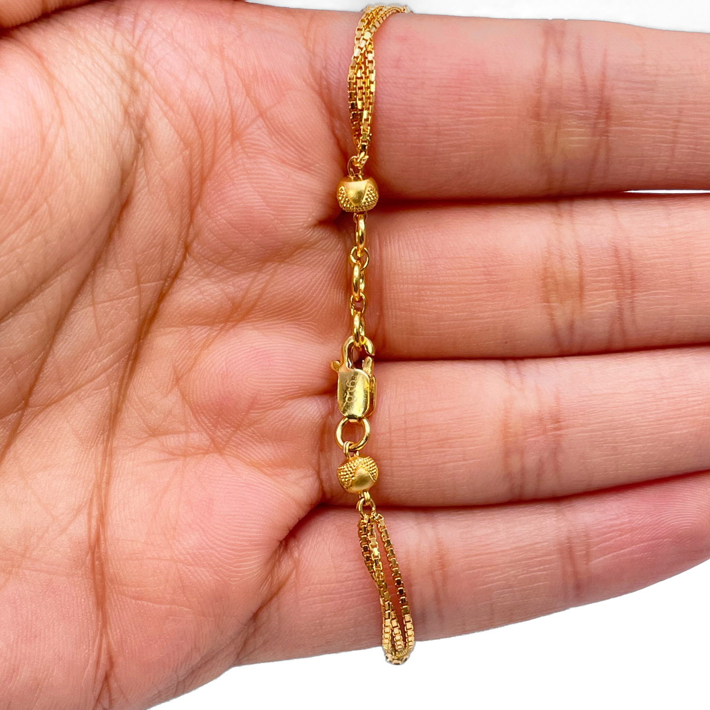 22ct Yellow Gold Triple Chain With Diamond Cut Beads Bracelet