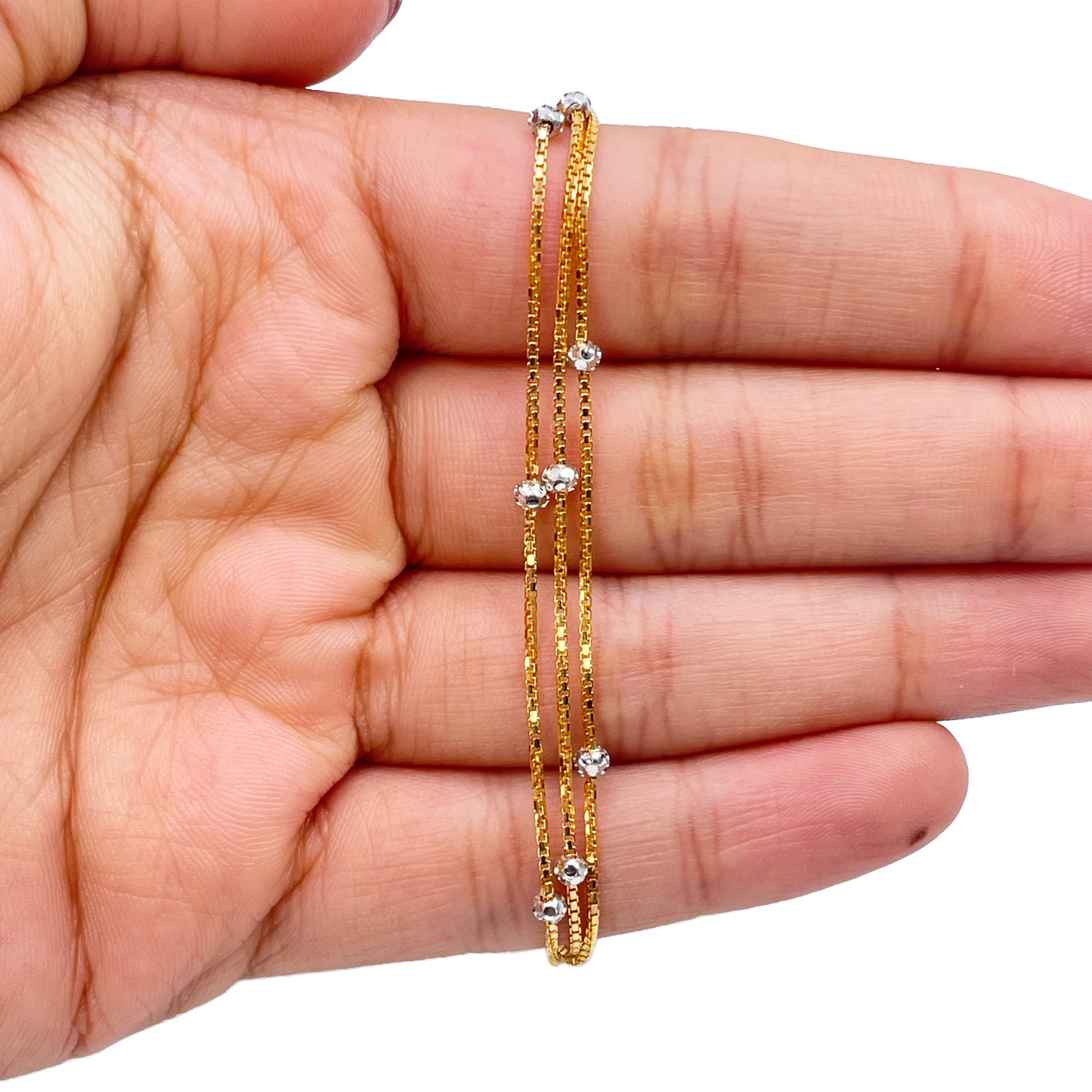 22ct Yellow Gold Two-Tone Triple Chain With Diamond Cut Beads Bracelet