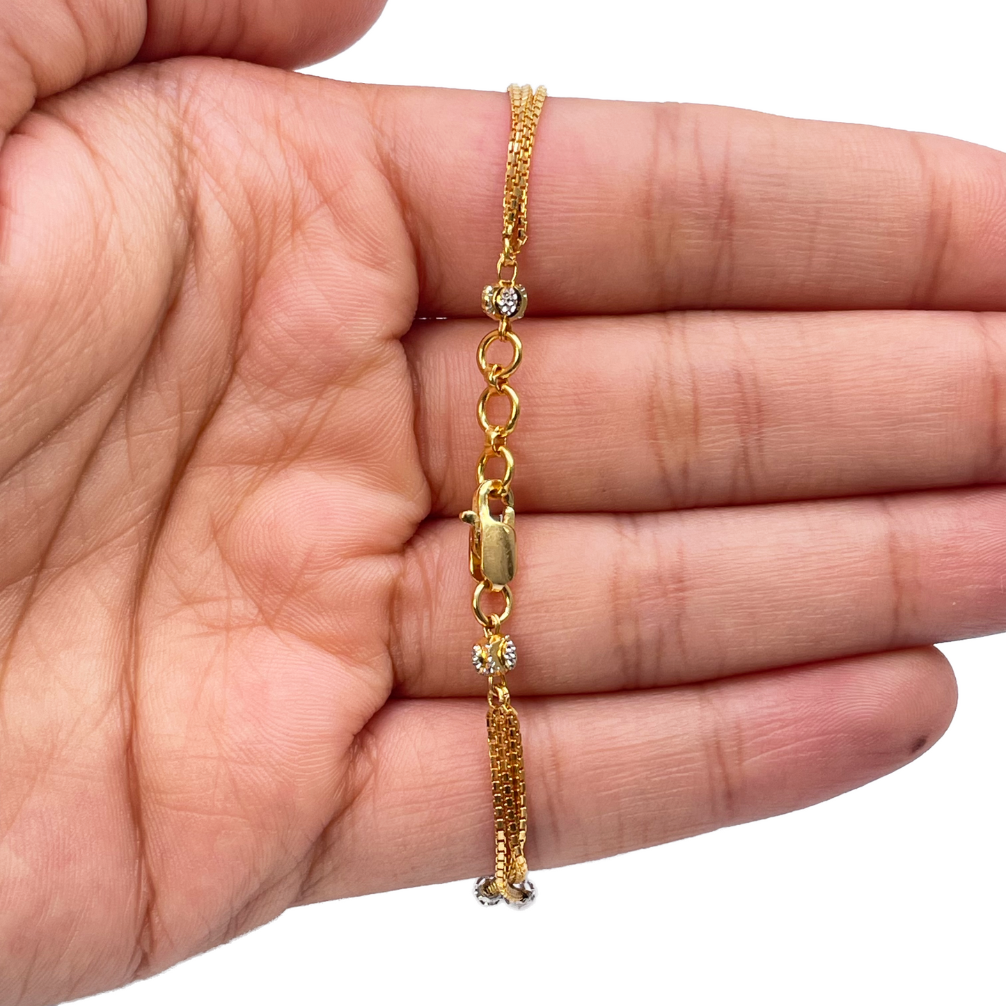 22ct Yellow Gold Two-Tone Triple Chain With Diamond Cut Beads Bracelet