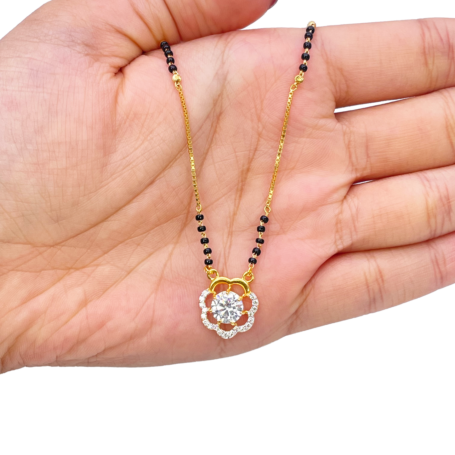 22ct Yellow Gold CZ Floral Mangalsutra Necklace 19