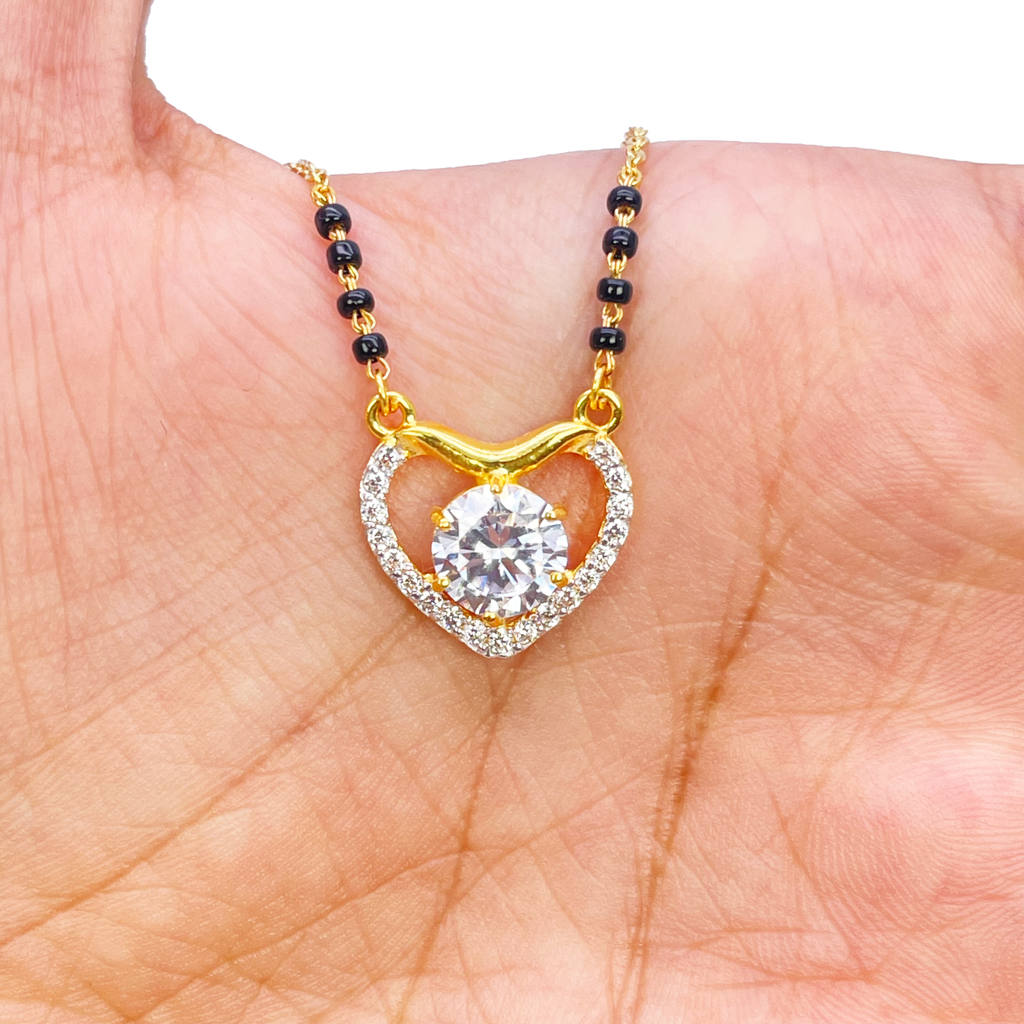 22ct Yellow Gold CZ Heart Mangalsutra Necklace 19