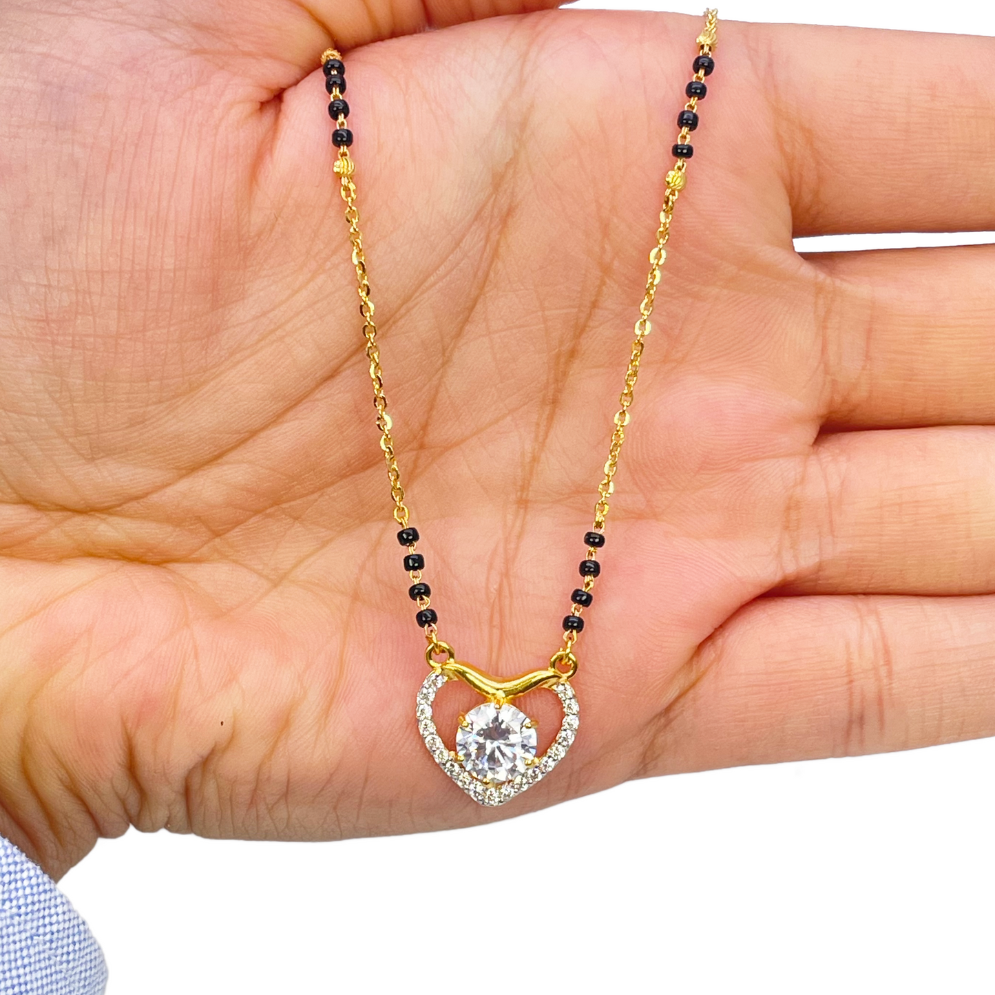 22ct Yellow Gold CZ Heart Mangalsutra Necklace 19